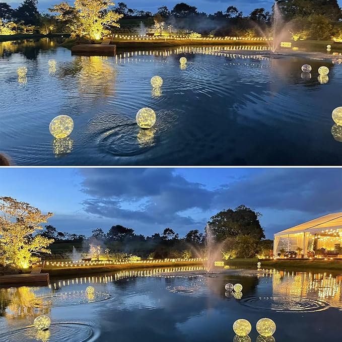 Solar Powered Floating Pool Lights - 14" Inflatable Waterproof Floating Light UP Pool Glow Balls, 3000K Warm-White Led Pool Lights That Float for Party Decorations, Outdoor Patio Detor (8)
