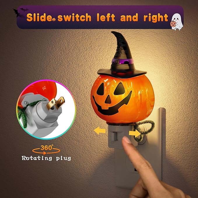 JandCase Pumpkin Night Light, 2 Pack 3000K Night Lights Plug into Wall