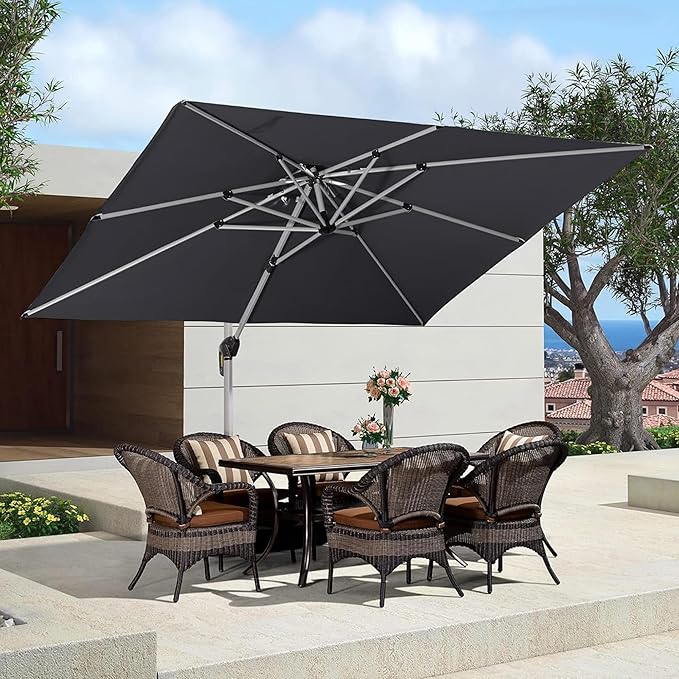 PURPLE LEAF 9' X 11' Patio Umbrella Outdoor Rectangle Umbrella Large Cantilever Umbrella Windproof Offset Heavy Duty Sun for Garden Deck Pool Patio, Grey