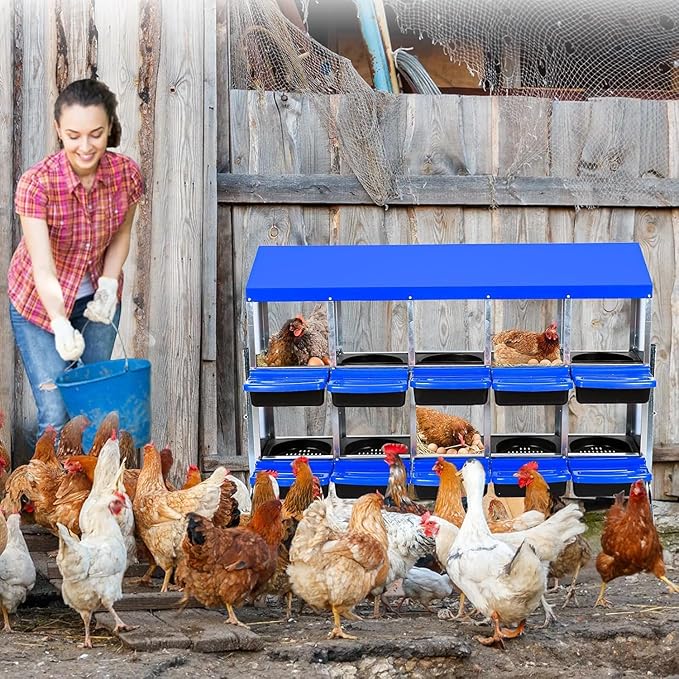Chicken Nesting Box，10-Hole Nesting Boxes for Chicken Coop with Removable Plastic Egg Tray & Ventilation Holes, Wall Mount/Freestanding Poultry Laying Boxes for Hens, Ducks & Coops
