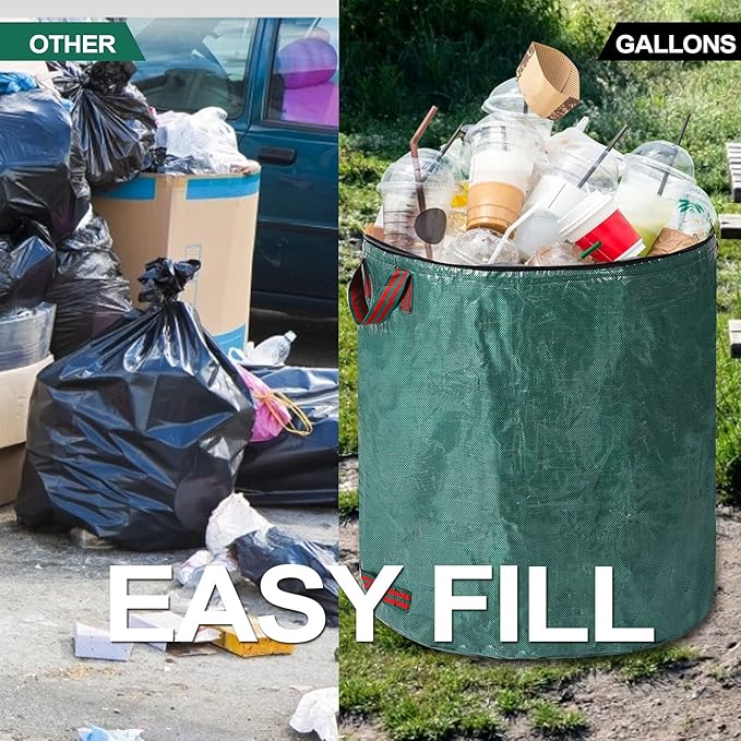 3 Pack 132 Gallons Reusable Yard Waste Bags with Double Bottom and Zipper Lid Extra Large Lawn and Leaf Bags Heavy Duty With 4 Handles Garden waste Bags Container for Debris Grass Clipping
