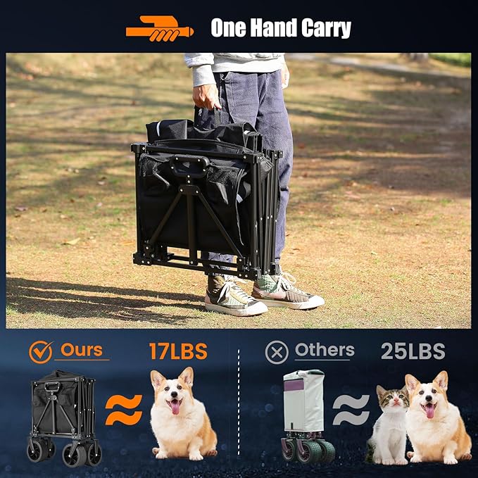 EchoSmile Collapsible Folding Wagon Cart 360lbs, Heavy Duty Garden Utility Cart with All Terrain Wheels, Large Capacity Outdoor Wagon for Camping, Beach, Shopping, Picnic (Black)