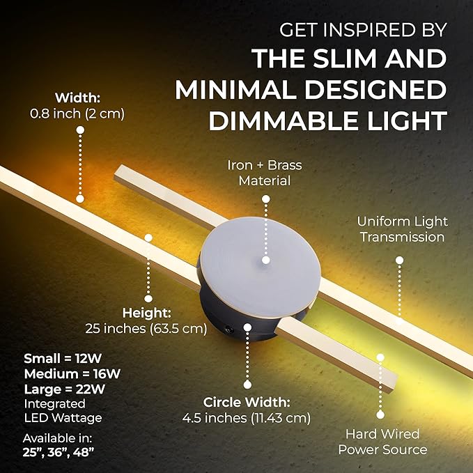 Ozarke Elles Minimalist LED Light Sconce, Modern Linear Wall Lamp, Warm White
