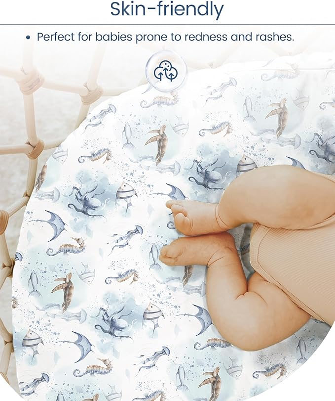 Pack and Play Sheets Fitted, Ultra Soft Mini Crib Sheets Boy, Neutral Pack N Play Mattress Sheets Hypoallergenic and Soothing, Premium Jersey Playard Sheets, Safari Animals, 2 Pack