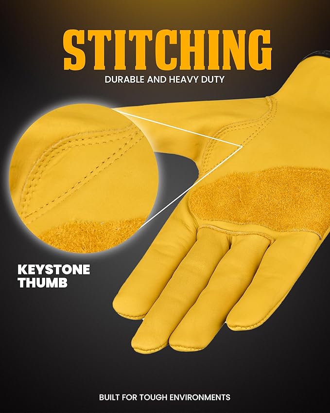 1 Pair Heavy Duty Leather Work Gloves for Men & Women – Water-Resistance, Cowhide Construction & Yard Leather Gloves – Puncture Resistant Safety Gloves for Landscaping & Outdoor Use (Unlined, XS)