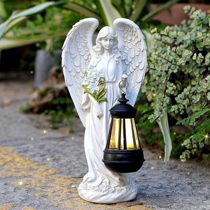Solar Angel Outdoor Garden Decor Statues – 13.2 inches Solar Outdoor Sculptures for Outside Yard Art Patio Balcony Front Lawn Ornaments Gifts for Mom Grandma Women
