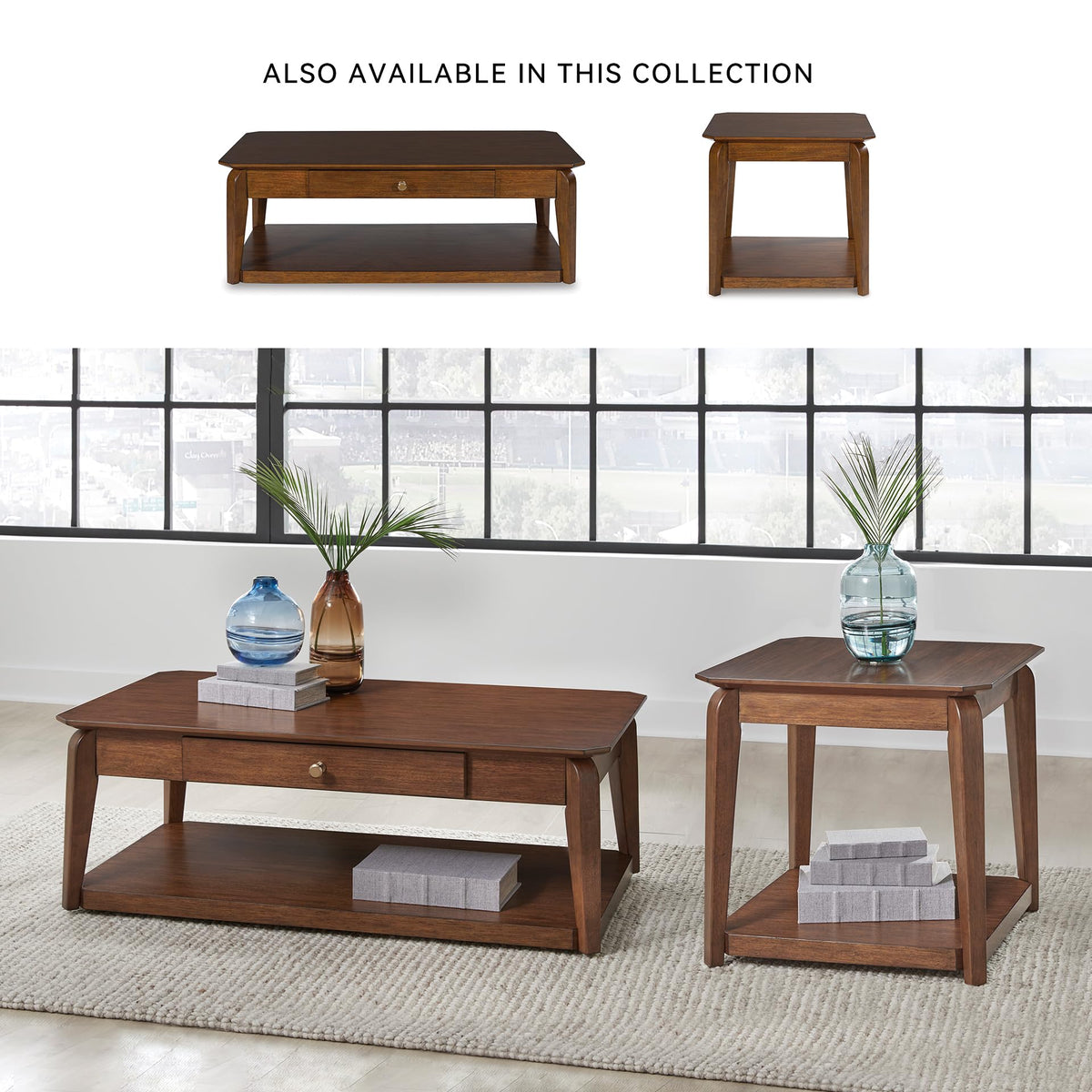 Trenmour Mid Century Modern End Table with Lower Open Shlef