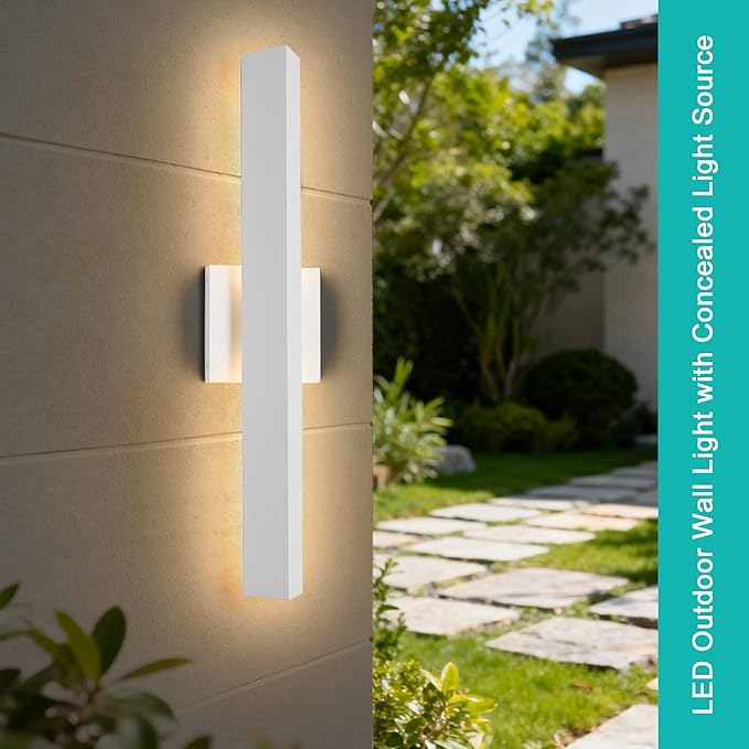 2 Pack LED Outdoor Wall Lights Dimmable, 20W 3000K, 21.9" Modern Textured White