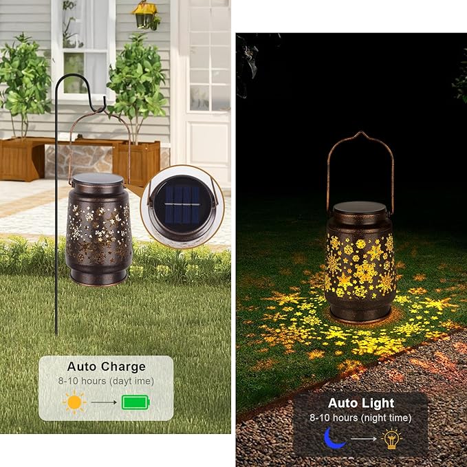 4 PCS Outdoor Lanterns Solar Powered Waterproof Decorative Hanging, Solar Power