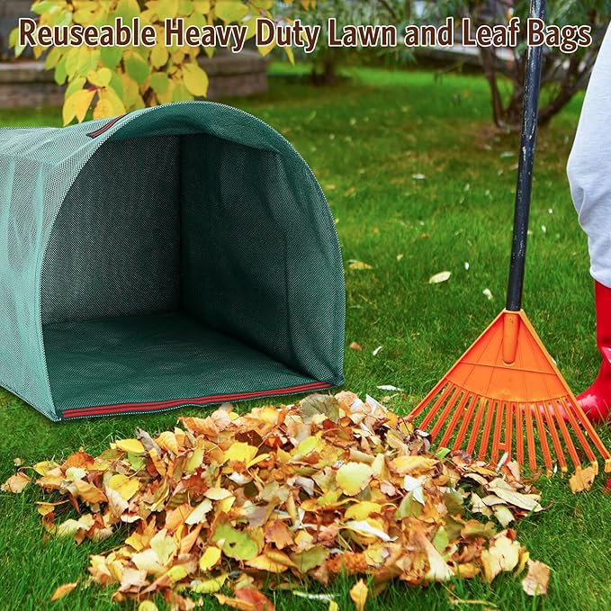 Berlune 4 Pack 72 Gallon Garden Bags for Debris Extra Large Dustpan-type Lawn Yard Waste Bags with 2 Pairs Gardening Gloves Reusable Heavy Duty Lawn and Leaf Bag for Parties, Laundry, Camping