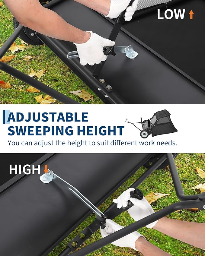48" Lawn Sweeper Tow Behind, Pull Behind Yard Sweeper, 26 Cu. Ft Large Hopper Leaf & Grass Collector, Heavy Duty Garden Sweeper with Adjustable Sweeping Height for Yard, Lawn, Farm