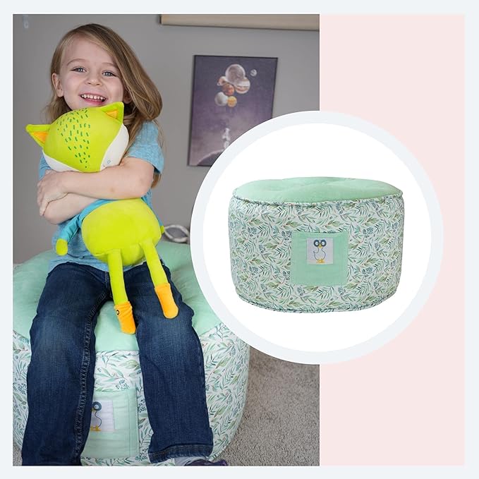GooseWaddle Soft and Comfortable Kids Ottoman Toddler Pouf Seating for Your Little One's Playroom or Nursery (Basil Mint)