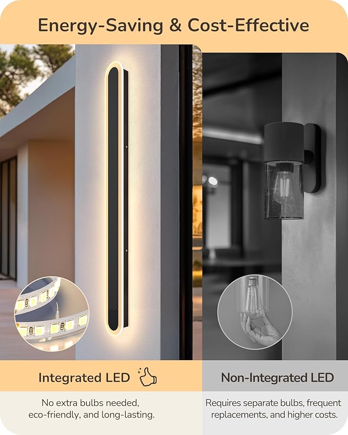 EDISHINE Upgraded 2 Pack 47.2" Modern Outdoor Wall Light, Dimmable & 3 CCT