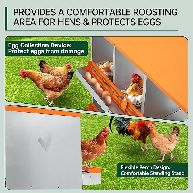 Chicken Nesting Boxes, 8 Hole Roll Away Chicken Egg Laying Box with Lid, Metal Nesting Boxes for Chickens with Swing Perch and Roll Away Egg Collection for Chicken Coop, Double Layer 8 Compartments