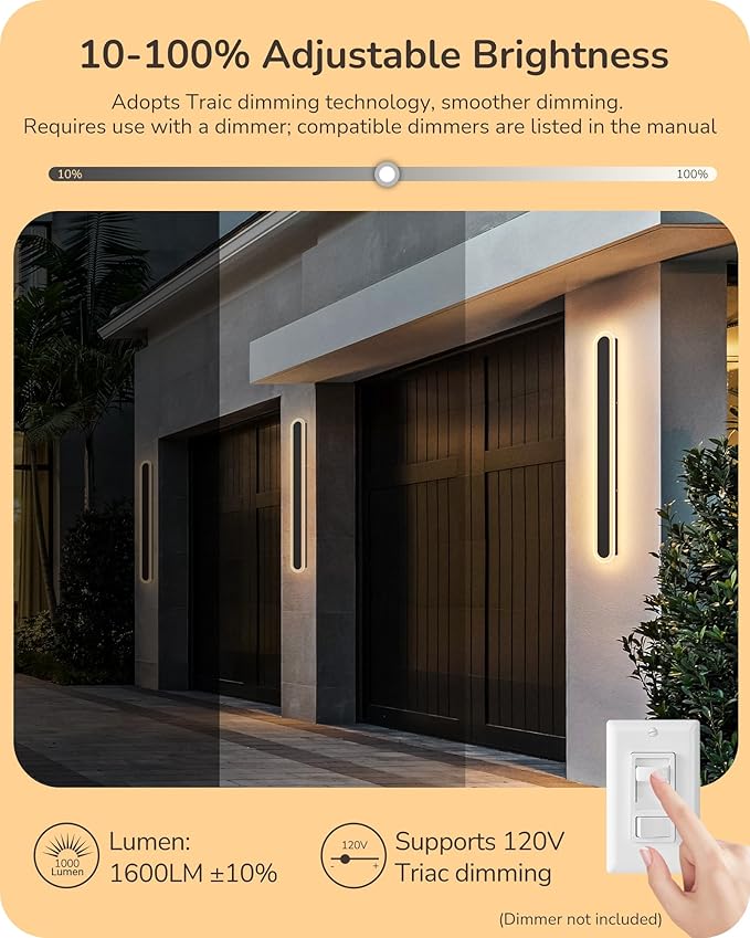 EDISHINE Upgraded 2 Pack 47.2" Modern Outdoor Wall Light, Dimmable & 3 CCT