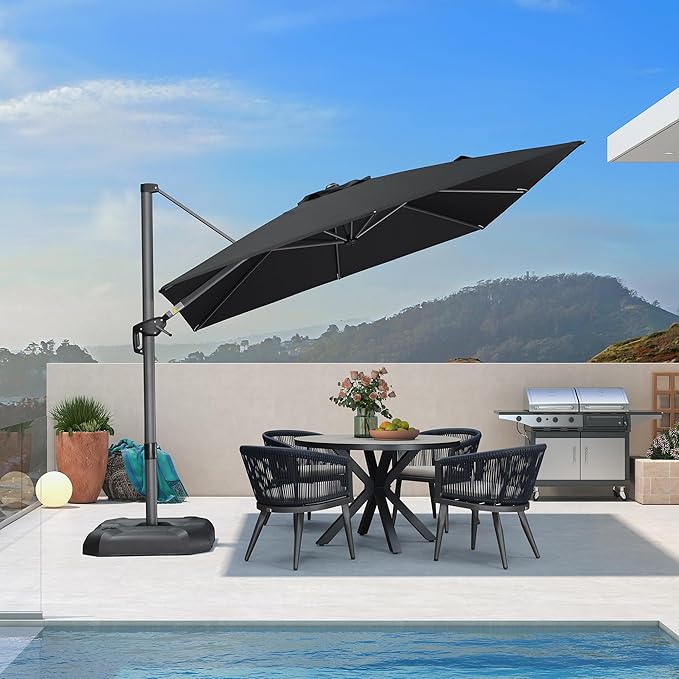 PURPLE LEAF 9 Feet Patio Umbrella Outdoor Cantilever Square Umbrella Aluminum Offset Umbrella with 360-degree Rotation for Garden Deck Pool Patio Black