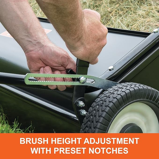 Agri-Fab 45-0546 52" Tow-Behind Lawn Sweeper, 26 cu. ft Hopper Bag Capacity; Leaf & Grass Catcher, with Adjustable Brush Height and Dump From Seat Handle