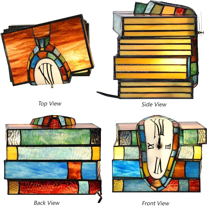 Bieye L12015 Melting Clock Draped Over a Stack of Books Tiffany Style Stained