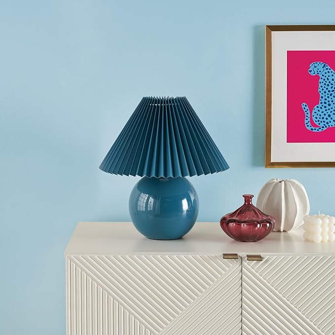 Nourison Home 13" Blue Ceramic Round Lamp