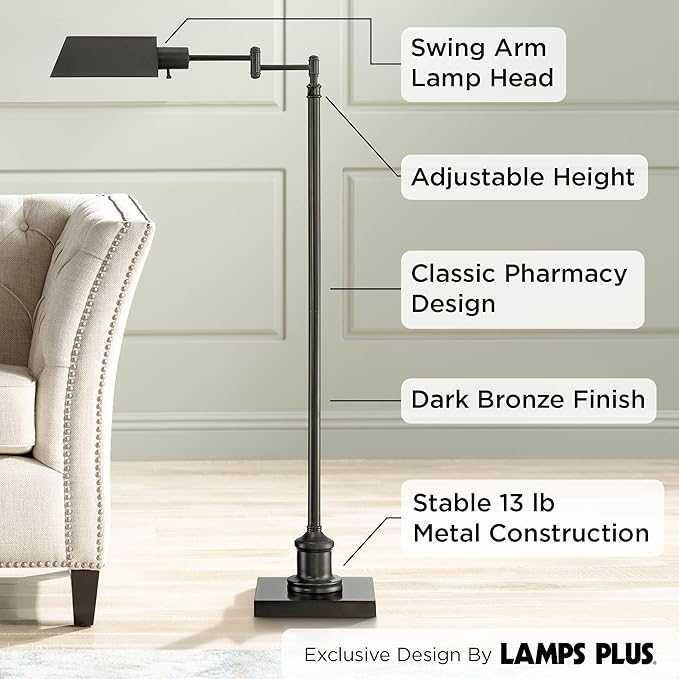 Regency Hill Jenson Traditional Farmhouse Adjustable Pharmacy Floor Lamp