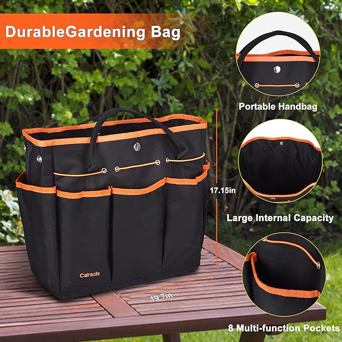 Garden Tools Set, Carsolt 10 Piece Stainless Steel Heavy Duty Gardening Tools Set for Planting Pruning Gardening Kit with Durable Gardening Bag Gloves Gift Box Ideal Garden Gifts for Women Men(Orange)