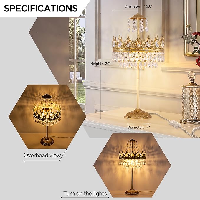 TOCHIC 3 Lights Crystal Table Lamp