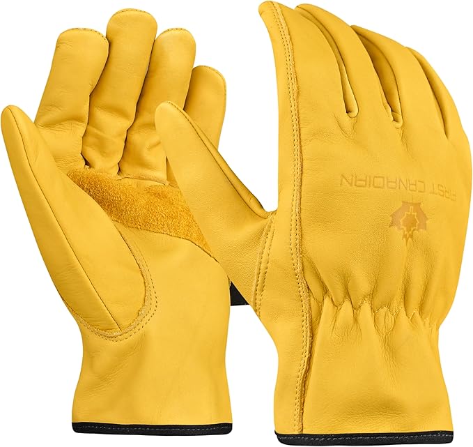 1 Pair Heavy Duty Leather Work Gloves for Men & Women – Water-Resistance, Cowhide Construction & Yard Leather Gloves – Puncture Resistant Safety Gloves for Landscaping & Outdoor Use (Unlined, XS)