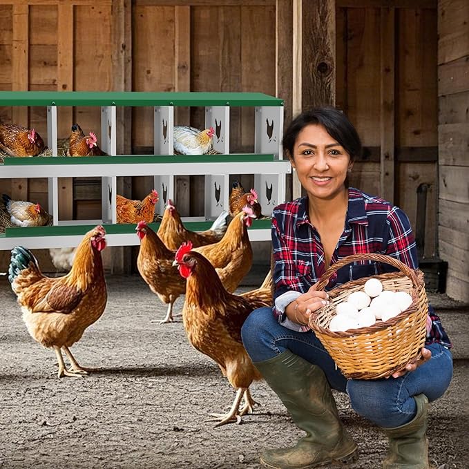 Chicken Nesting Box, Green 10 Hole Egg Laying Box, Suitable for Chickens & Ducks, Large Holes for Ventilation, Convenient for Picking up Eggs, Fully Galvanized