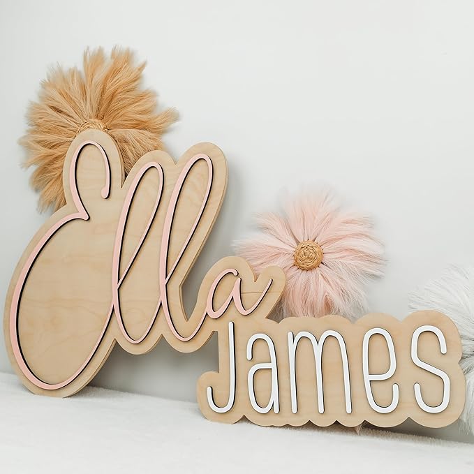 Hickory Hollow Designs Wooden Name Signs for Nursery, Baby Name Sign, Name Signs for Kids Room, Custom Plaque, Nursery Wall Art, (Kase Anthony)