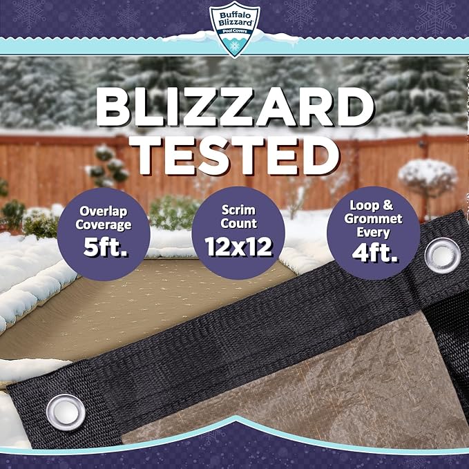 Buffalo Blizzard Supreme Plus 18 ft x 40 ft Rectangular Winter Pool Cover | Tan/Silver | Heavy Duty for Above Ground Swimming Pools | Easy Install | Cold & UV Resistant | Seasonal Debris Protection