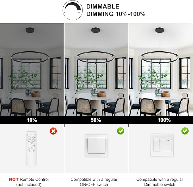 LED Black Chandeliers Modern Pendant Light, 40W Dimmable, 1 Rings Dimmable