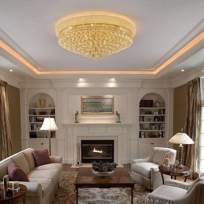 18-Light 32 inch Large Crystal Chandelier Flush Mount Ceiling Light Fixture
