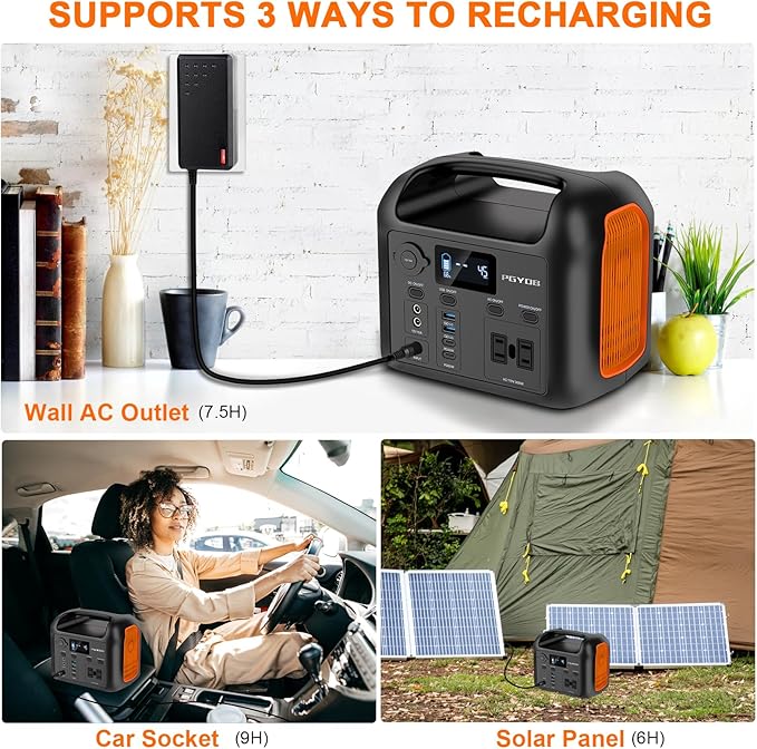 Portable Power Station, 299Wh LiFePO4 Backup Battery 300W Pure Sine Wave AC (600W Peak) Car Outlets PD 60W QC3.0 Solar Generator Power Bank for Camping, Emergency, CPAP