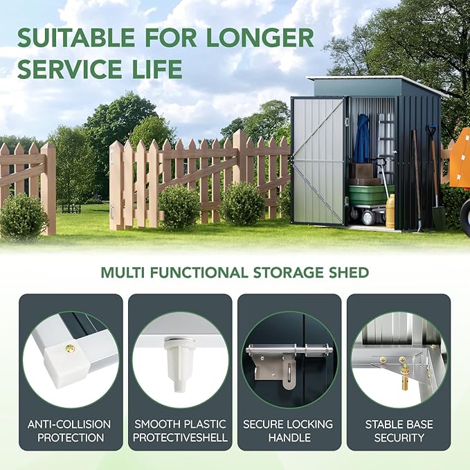 5X3X6.1FT Outdoor Steel Storage Shed with Frame Floor and Lockable Doors, Ideal for Garden, Backyard, Patio Storage