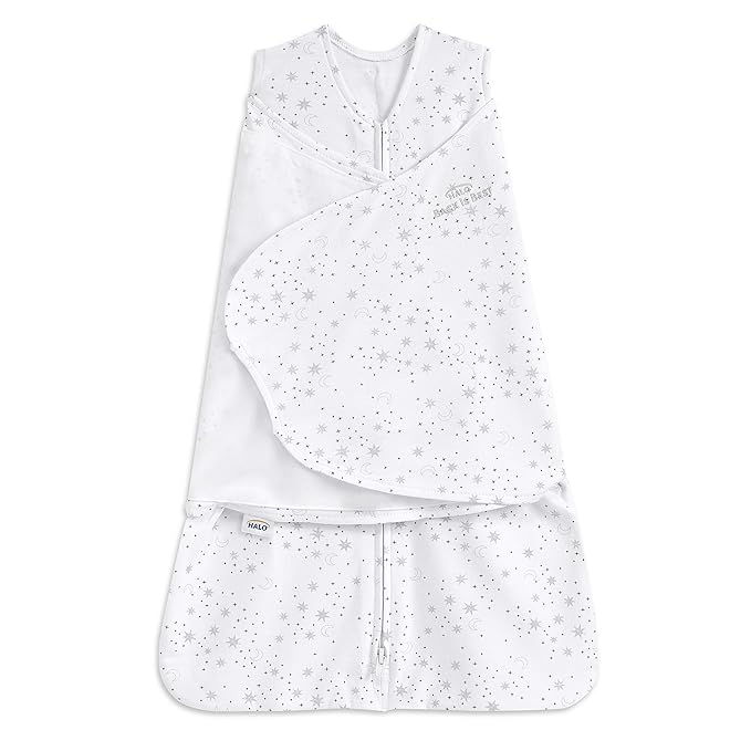 HALO 100% Cotton Sleepsack Swaddle, 3-Way Adjustable Wearable Blanket, TOG 1.5, Midnight Moons Grey, Small, 3-6 Months