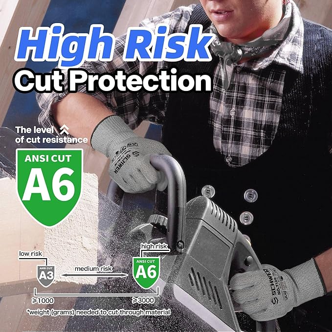 Schwer 3 Pairs Cut Resistant Gloves ANSI A6/A7 (Send Randomly) Cut Proof Work Gloves, Touchscreen, for Men and Women Used to Woodworking, Glass Cutting, Construction, Cargo Handling, L