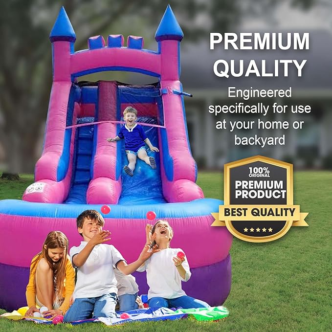 Inflatable Water Slide for Kids & Toddlers with Inflatable Pool, Backyard, Park or Commercial Use, Outdoor Water Play, Includes Blower Stakes, Splash Pool & Storage Bag, Large 21' x 9' x 12'