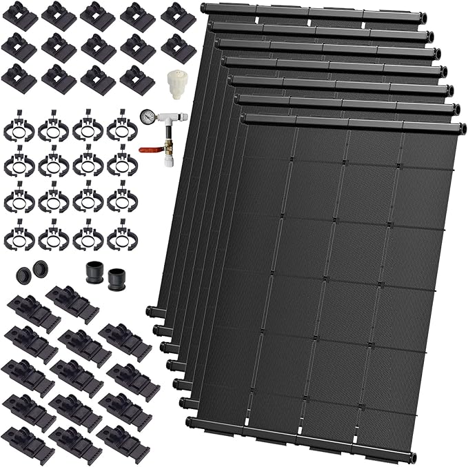 Industrial Grade Solar Pool Heater DIY Kit - Superior High-Wind Strapless Mounting System & Maximum Freeze Resistance (7-4'x6.5' / 182 Square Feet)
