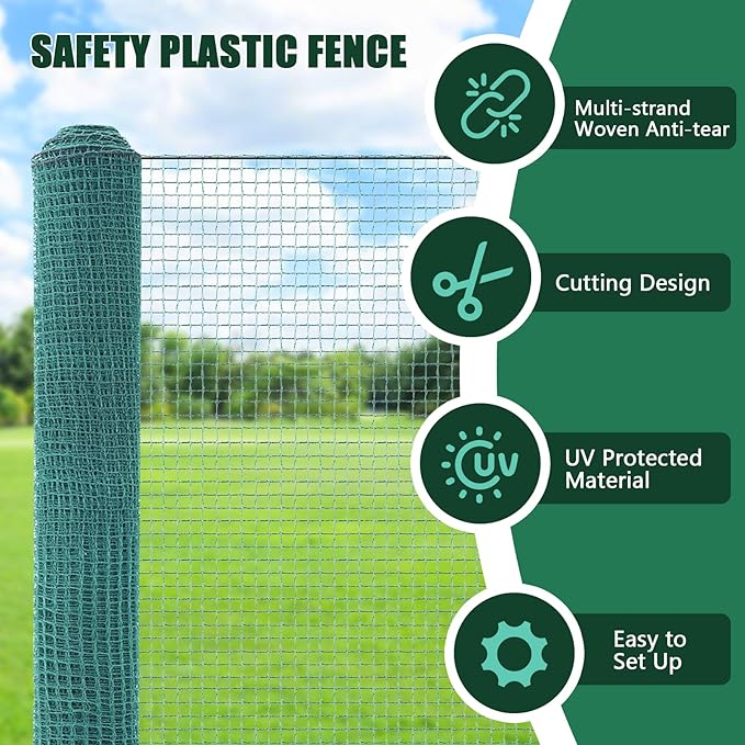 SUNYRISY Garden Mesh Fence Temporary Safety Fencing, 40in x 164ft Garden Fence Animal Barrier with Steel Stakes, Fencing Netting for Construction Backyard Chickens Dog Poultry Deer