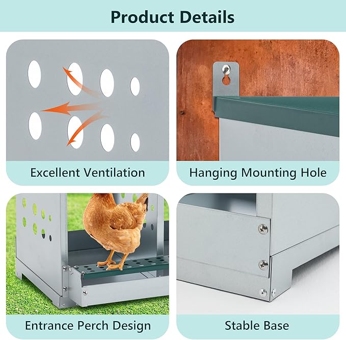 Metal Wall Mount Chicken Nesting Boxes with 4 Compartments for Various Chicken Breeds - Durable Egg Laying Box for Coop