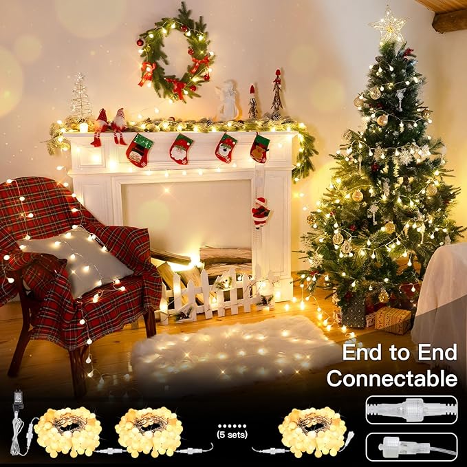 suddus String Lights for Bedroom, 66ft 200 Led Connectable Globe String Lights