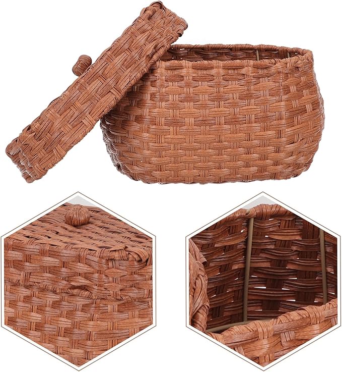 TOYANDONA Vintage Handwoven Egg Basket Decorative Egg Container with Lid Countertop Storage Bin