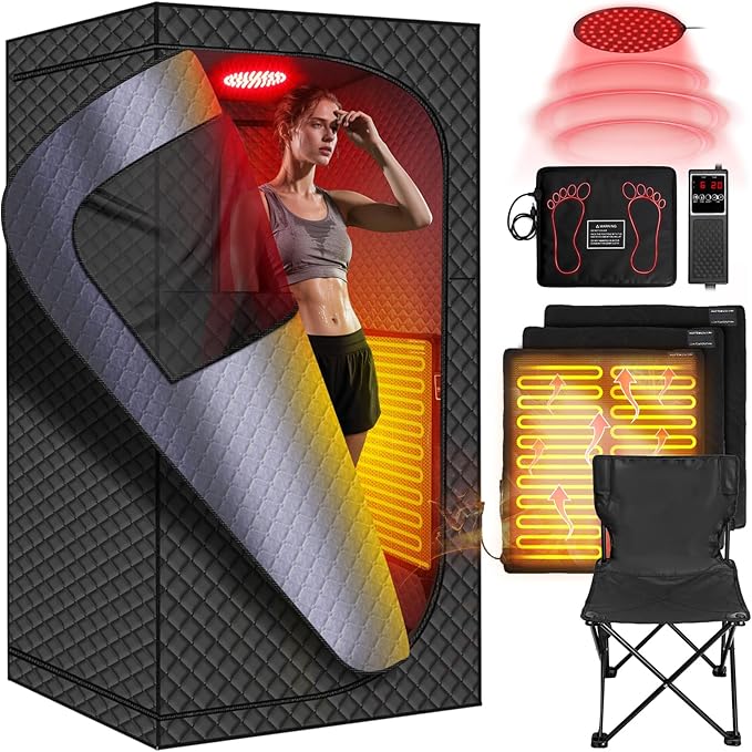 MIXC Upgraded Infrared Sauna Box for Relaxation,Detoxification,Dry steam Sauna Box for Home,Folding Chair,Multiple Layered Full Body Sauna Tent for Spa,Indoor,Outdoor,Gym