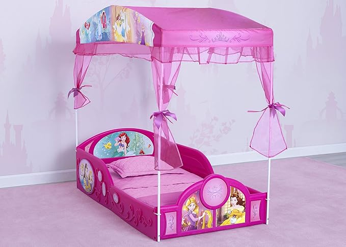 Delta Children - Disney Princess Plastic Sleep and Play Toddler Bed with Canopy, Pink