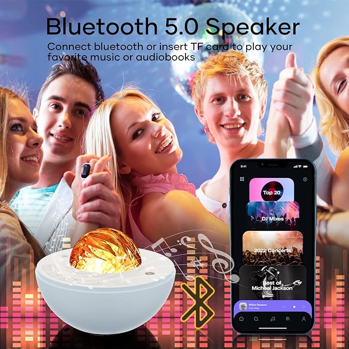 Galaxy Projector for Bedroom, Star Night Light with White Noise & Bluetooth Music, Aurora Remote Control & Timing, Party, Home (White)