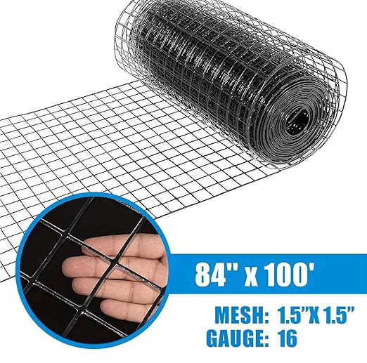Fencer Wire 16 Gauge Hardware Cloth, Black Vinyl Coated Welded Wire Mesh, Chicken Coop Wire Fence, 1.5 inch x 1.5 inch Grid (7 ft. x 100 ft.)