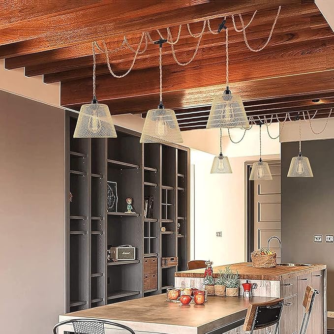 3-Light Hanging Light with Plug in Cord, Plug in Pendant Light 22ft Hemp Rope