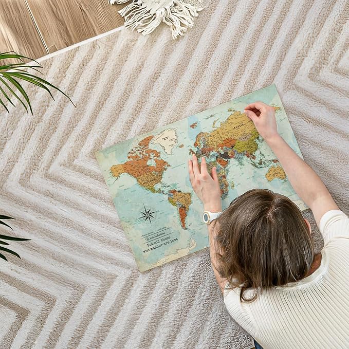 ElephantStock - Personalized Wanderer Push Pin World Map Wall Art - Horizontal Canvas Wall Art - Living Room Wall Decor - Digital Art Map Canvas Art - Orange And Blue Decor - 24" x 16"