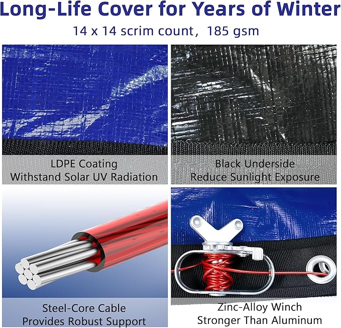 Pool Covers for Above Ground Pools - 24 ft Round Winter Pool Cover, Extra Durable Cold- and UV-Resistant Heavy-Duty Swimming Pool Cover for Winterizing