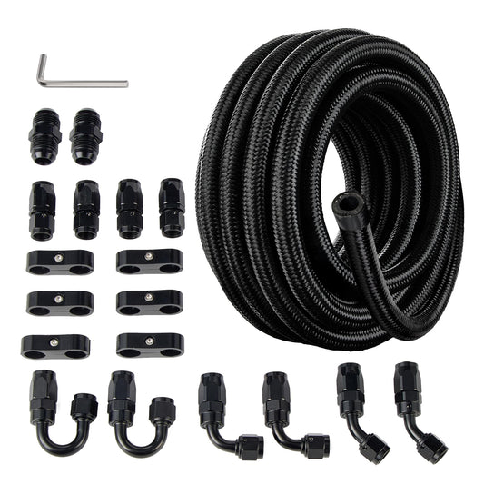 EVIL ENERGY 6AN Fuel Line Kit, 6AN Nylon Braided Fuel Line Hose Fitting Kit CPE 10FT Black
